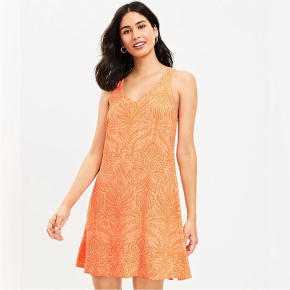 Loft Floral Criss Cross Back Swing Dress in Melon Ice Size XLarge NWT - Picture 1 of 12